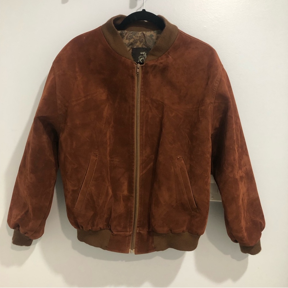 V MADE IN ITALY Bomber Jacket Brown Suede Men Size M/L
